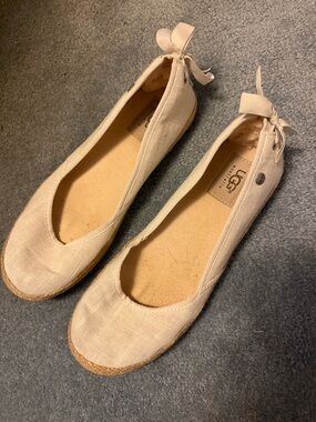 UGG Women's Cream Canvas Espadrille Ballet Flats with Heel Tie